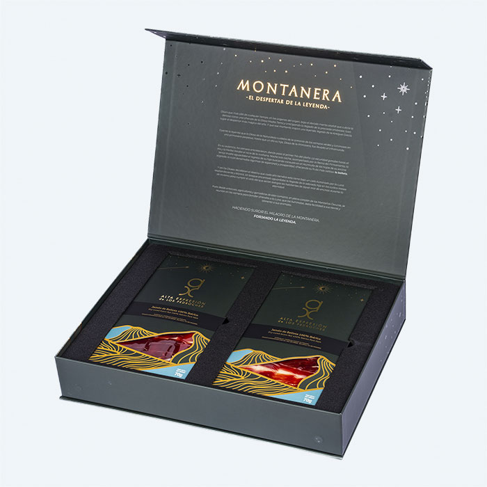 Cesta Regalo: 18 Sobres de Jamón de Bellota 100% Ibérico Alta Expresión de Los Pedroches